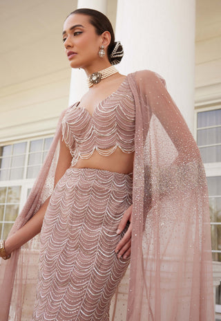 Charu & Vasundhara-Siona Salmon Pink Lehenga And Cape Set-INDIASPOPUP.COM