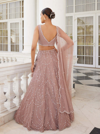 Charu & Vasundhara-Selah Salmon Pink Embroidered Lehenga Set-INDIASPOPUP.COM