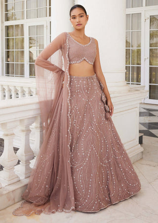 Charu & Vasundhara-Selah Salmon Pink Embroidered Lehenga Set-INDIASPOPUP.COM