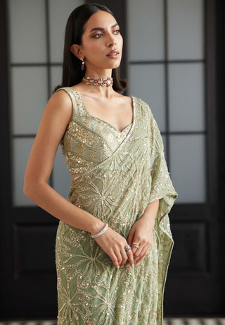 Frida sage green lehenga sari and blouse