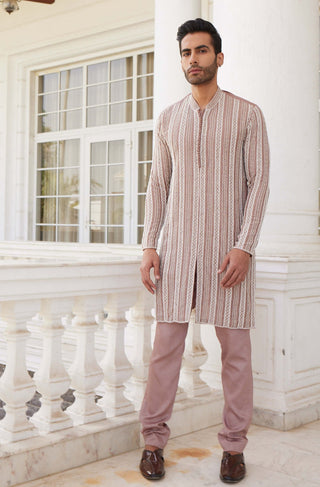 Charu & Vasundhara Men-Sevyn Salmon Pink Kurta And Churidar-INDIASPOPUP.COM