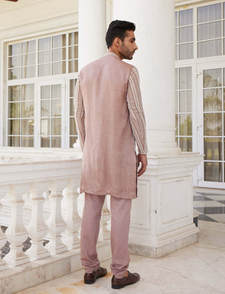 Charu & Vasundhara Men-Sevyn Salmon Pink Kurta And Churidar-INDIASPOPUP.COM