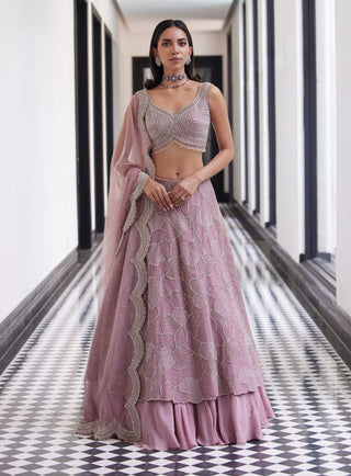 Fawcett pink layered lehenga set