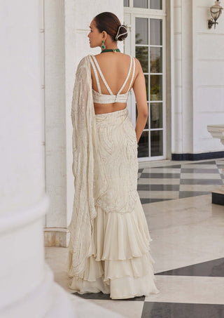 Charu & Vasundhara-Soha Ivory Lehenga Sari And Blouse-INDIASPOPUP.COM