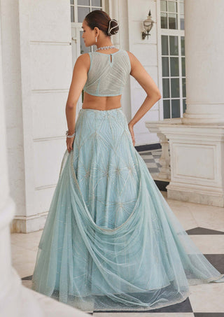 Charu & Vasundhara-Stasia Aqua Blue Embroidered Lehenga Set-INDIASPOPUP.COM