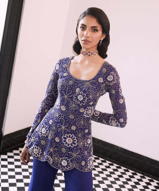 Faatin Purple Embroidered Kurta And Sharara by Charu & Vasundhara available on Indiaspopup