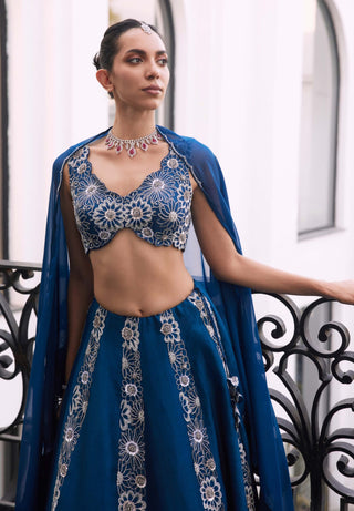 Farah Blue Lehenga And Cape Set by Charu & Vasundhara available on Indiaspopup