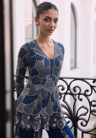 Fern Moody Blue Kurta And Sharara by Charu & Vasundhara available on Indiaspopup