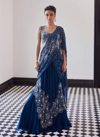 Fiona moody blue sari and blouse