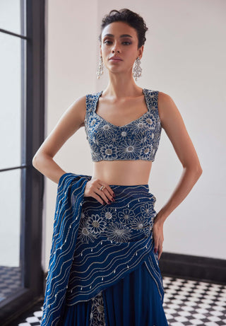 Fiona moody blue sari and blouse