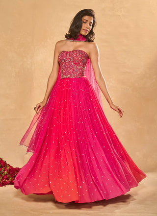 Aries pink coral lehenga set