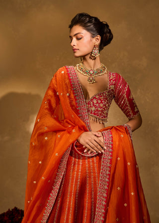 Aariana orange red lehenga set