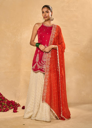 Ambi red orange kurta and flared pant set