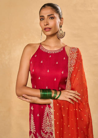 Ambi red orange kurta and flared pant set