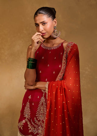 Ambi red orange kurta and flared pant set