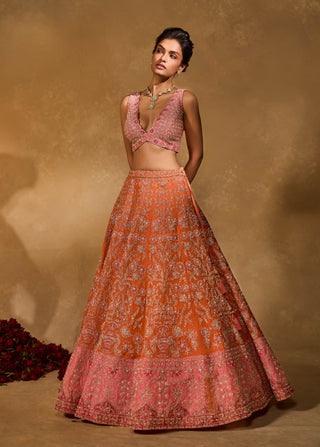 Mahira orange pink lehenga set