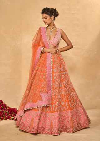 Mahira orange pink lehenga set