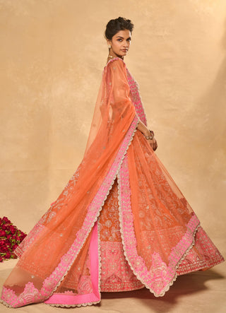 Mahira orange pink lehenga set
