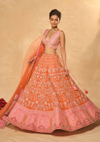 Mahira orange pink lehenga set