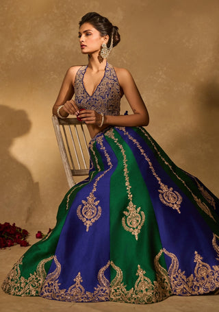 Saira blue green lehenga set