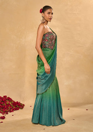 Asma green blue sari with blouse