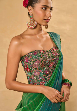 Asma green blue sari with blouse