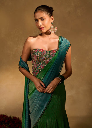 Asma green blue sari with blouse