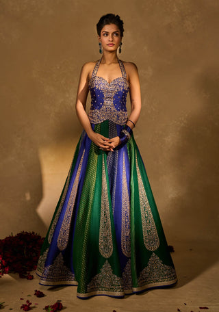 Naina blue green lehenga set
