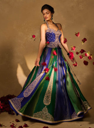 Naina blue green lehenga set