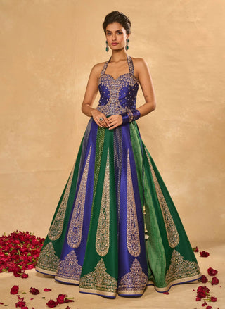 Naina blue green lehenga set