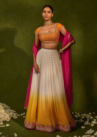 Devika ivory saffron lehenga set