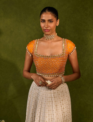 Devika ivory saffron lehenga set