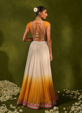 Devika ivory saffron lehenga set