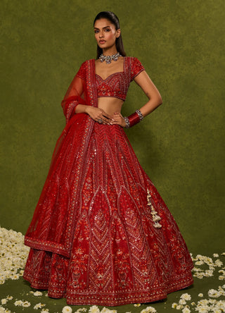 Indira red lehenga set
