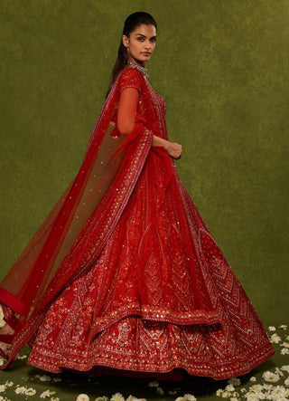 Indira red lehenga set