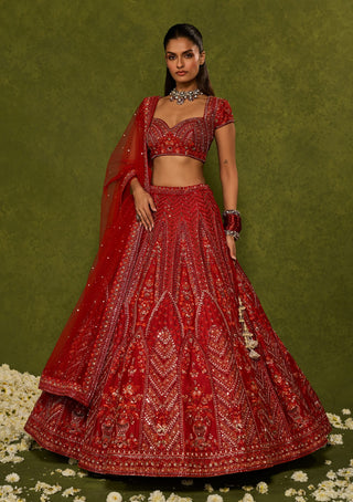 Indira red lehenga set
