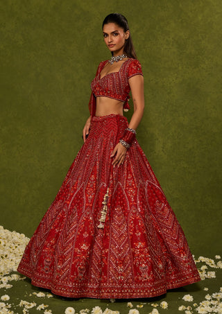 Indira red lehenga set