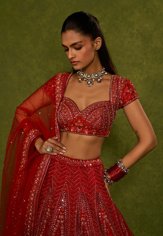 Indira red lehenga set