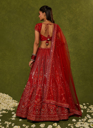 Indira red lehenga set