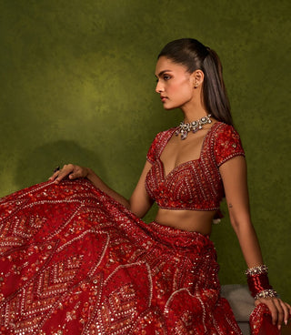Indira red lehenga set