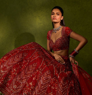 Indira red lehenga set