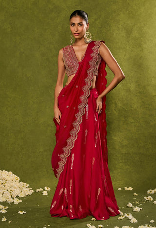 Amal red sari with blouse