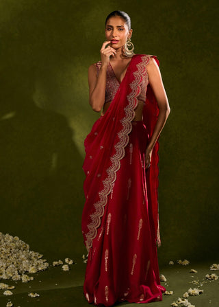 Amal red sari with blouse