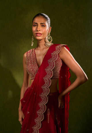 Amal red sari with blouse