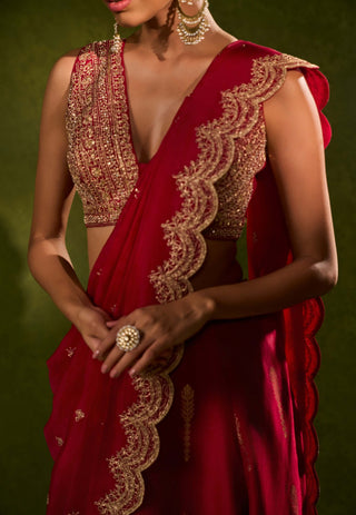 Amal red sari with blouse