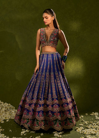 Oorja blue green lehenga set