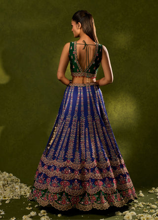 Oorja blue green lehenga set