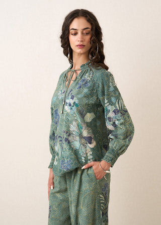 Illyra green printed blouse with pants