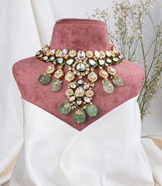Sabrini green polki necklace set