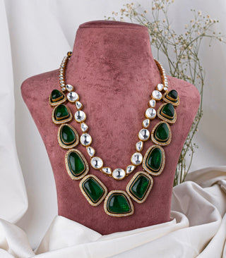 Mayuki green polki long necklace set